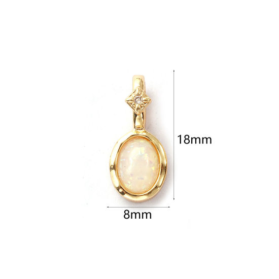 Изображение 1 ШТ Экологичный Латунь Камень рождения Подвески 14K настоящее золото с покрытием Белый Овальные октября Имитация Опал 18мм x 8мм
