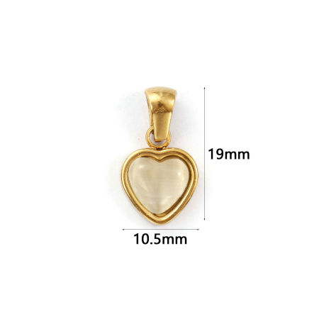 Picture of 2 PCs Eco-friendly PVD Vacuum Plating Waterproof Anti-Tarnish Hypoallergenic 304 Stainless Steel Valentine's Day Charm Pendant 18K Real Gold Plated Creamy-White Heart Cat's Eye Imitation 19mm x 10.5mm