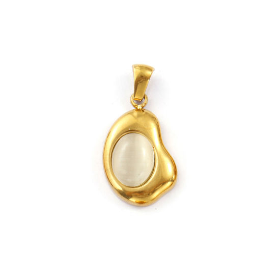 Изображение 2 ШТ Экологичное вакуумное PVD-покрытие 304 Нержавеющая Сталь Подвески 18K настоящее золото с покрытием Оff-Белый Бесформенный Цимофана Имитация 28мм x 14.5мм