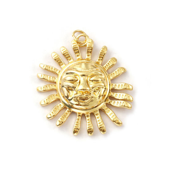 Immagine di 1 Pz Ecologico Ottone Galassia Ciondoli Pendenti 18K Vero Oro Placcato Sole Sorriso 3.6cm x 3cm