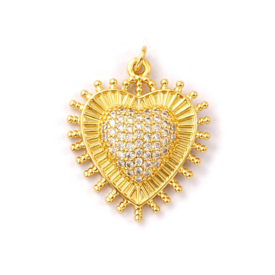 Immagine di 1 Pz Ecologico Ottone Religione Ciondoli Pendenti 18K Vero Oro Placcato Ex Voto Cuore Micro Spianare Trasparente Cubic Zirconiae 3.4cm x 2.7cm