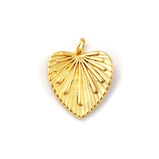 Immagine di 1 Pz Ecologico Ottone San Valentino Ciondoli Pendenti 18K Vero Oro Placcato Cuore Raggi del Sole 25mm x 19mm
