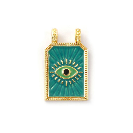 Immagine di 1 Pz Ecologico Ottone Religione Ciondoli 18K Vero Oro Placcato Verde Pavone Smalto Esagono Occhio della Provvidenza/ Occhio che Tutto Vede 29mm x 18mm