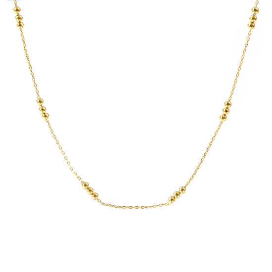 Picture of 1 Piece 18K Real Gold Plated Link Cable Chain Necklace, Brass 40cm(15.7") + 5cm(2"), Chain Size: 0.8mm, For Women, Beaded, Minimalist Exquisite Gift, Eco-friendly