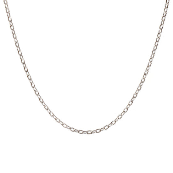 Picture of 1 Piece Real Platinum Plated Link Cable Chain Necklace, Brass 40cm(15.7") + 5cm(2"), Chain Size: 1.8mm, For Women, Minimalist Exquisite Gift, Eco-friendly