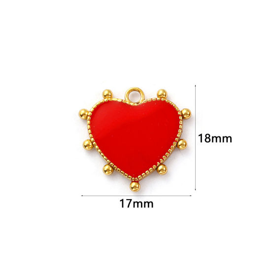 Изображение 2 ШТ Экологичное вакуумное PVD-покрытие 304 Нержавеющая Сталь День святого Валентина Подвески 18K настоящее золото с покрытием Красный С Эмалью Сердце 18мм x 16мм