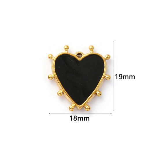 Изображение 2 ШТ Экологичное вакуумное PVD-покрытие 304 Нержавеющая Сталь День святого Валентина Подвески 18K настоящее золото с покрытием Черный С Эмалью Сердце 19мм x 18мм