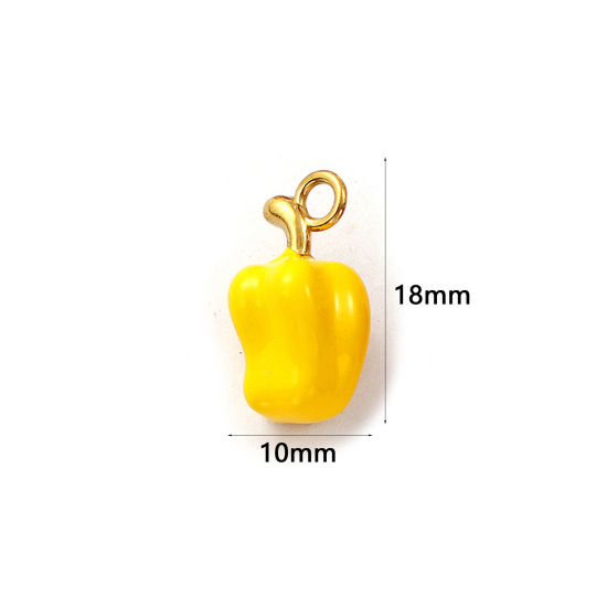 Изображение 2 ШТ Экологичное вакуумное PVD-покрытие 304 Нержавеющая Сталь Подвески 18K настоящее золото с покрытием Желтый С Эмалью Перец чили 18мм x 10мм