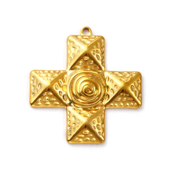 Immagine di 1 Pz Placcatura Sottovuoto PVD Ecologica 304 Acciaio Inossidabile Ciondoli Pendenti 18K Vero Oro Placcato Croce Spirale 4.4cm x 4.1cm