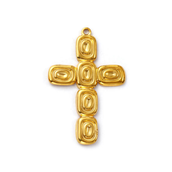 Immagine di 1 Pz Placcatura Sottovuoto PVD Ecologica 304 Acciaio Inossidabile Religione Ciondoli Pendenti 18K Vero Oro Placcato Croce 4.8cm x 3.1cm