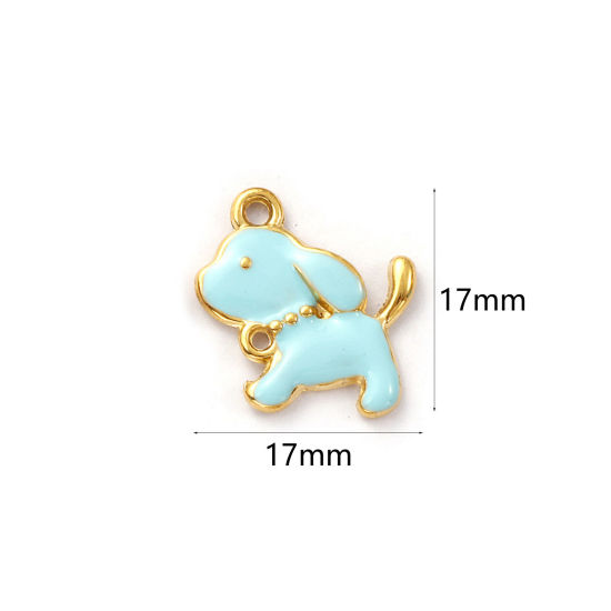 Изображение 1 ШТ Экологичное вакуумное PVD-покрытие 304 Нержавеющая Сталь Соединители Подвески Подвески 18K настоящее золото с покрытием Светло-синий С Эмалью Собака 17мм x 17мм
