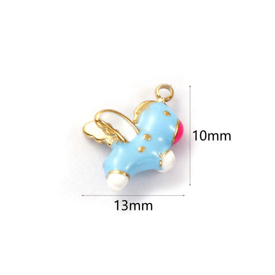 Изображение 1 ШТ Экологичное вакуумное PVD-покрытие 304 Нержавеющая Сталь Серия Сказки Подвески 18K настоящее золото с покрытием Синий С Эмалью Лошадь Трехмерный 13мм x 10мм