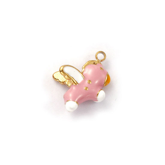 Изображение 1 ШТ Экологичное вакуумное PVD-покрытие 304 Нержавеющая Сталь Серия Сказки Подвески 18K настоящее золото с покрытием Розовый С Эмалью Лошадь Трехмерный 13мм x 10мм