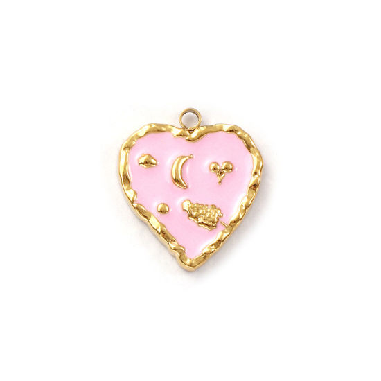 Изображение 1 ШТ Экологичное вакуумное PVD-покрытие 304 Нержавеющая Сталь День святого Валентина Подвески 18K настоящее золото с покрытием Розовый С Эмалью Сердце Фрукты 18мм x 16мм