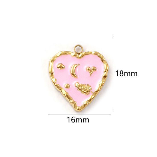 Изображение 1 ШТ Экологичное вакуумное PVD-покрытие 304 Нержавеющая Сталь День святого Валентина Подвески 18K настоящее золото с покрытием Розовый С Эмалью Сердце Фрукты 18мм x 16мм