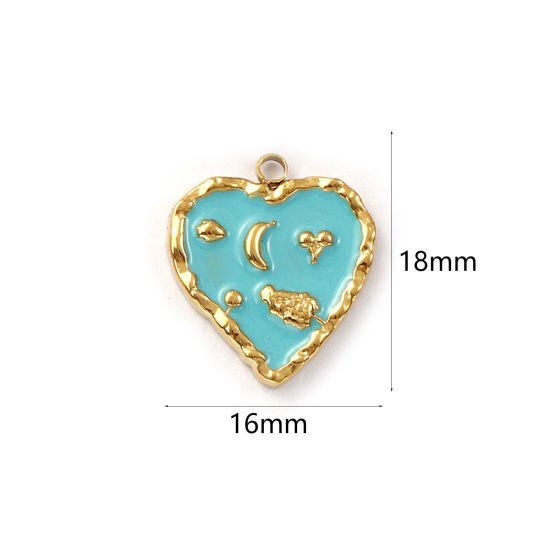Изображение 1 ШТ Экологичное вакуумное PVD-покрытие 304 Нержавеющая Сталь День святого Валентина Подвески 18K настоящее золото с покрытием Сине-зеленые С Эмалью Сердце Фрукты 18мм x 16мм