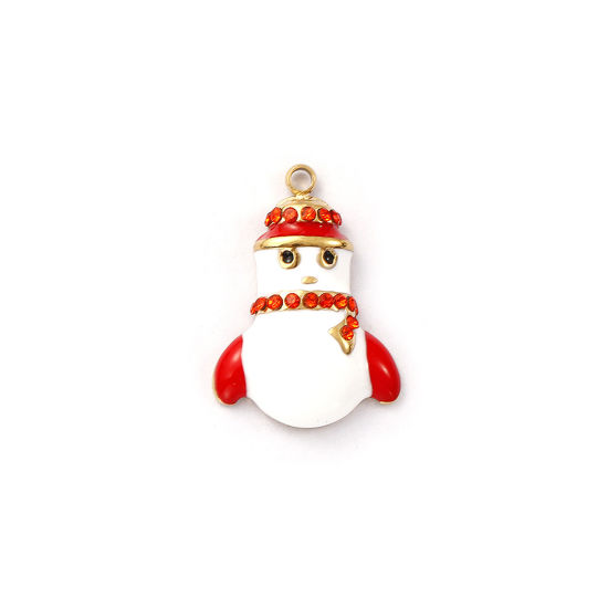 Immagine di 1 Pz Placcatura Sottovuoto PVD Ecologica 304 Acciaio Inossidabile Ciondoli 18K Vero Oro Placcato Rosso Smalto Pupazzo Natale Rosso Cubic Zirconiae 20.5mm x 14mm