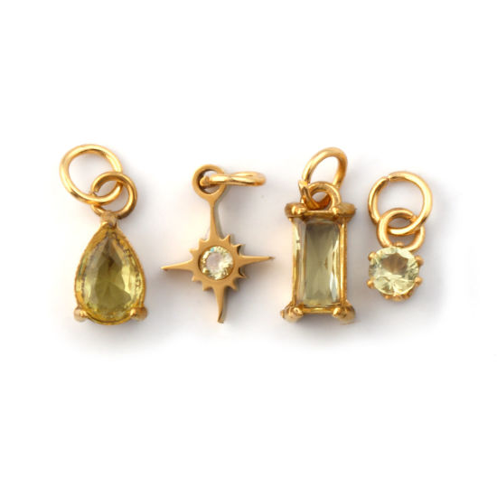 Изображение 1 Комплект ( 4 ШТ/Комплект) Экологичное вакуумное PVD-покрытие 304 Нержавеющая Сталь ноябрь Камень рождения Подвески 18K настоящее золото с покрытием Мини Желтый Искусственный Циркон 12x7mm - 9x3.5mm