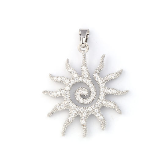 Immagine di 2 Pz Ottone Galassia Ciondoli Pendenti Platino Placcato Sole Spirale Micro Spianare Trasparente Cubic Zirconiae 3.6cm x 2.8cm