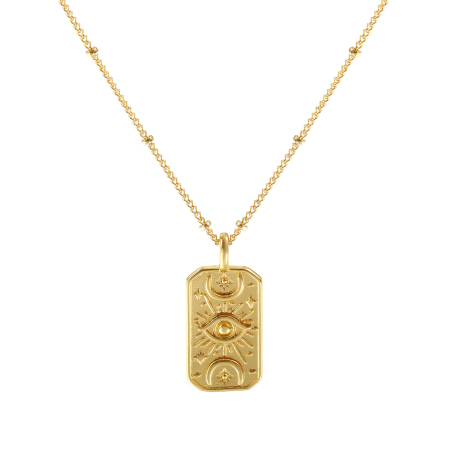 Picture of 18K Real Gold Plated Curb Link Chain Octagon Pendant Charm Necklace, Brass 45cm(17.7") + 5cm(2"), For Women, Eye of Providence/ All-seeing Eye Retro Religious Gift, Eco-friendly, 1 Piece