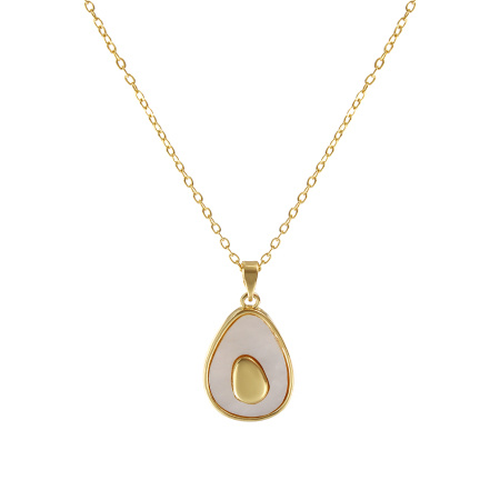 Picture of 18K Real Gold Plated Link Cable Chain Avocado Fruit Pendant Charm Necklace, Natural Shell & Brass 46cm(18.1") + 6cm(2.4"), For Women, Dainty Flora Collection Gift, Eco-friendly, 1 Piece