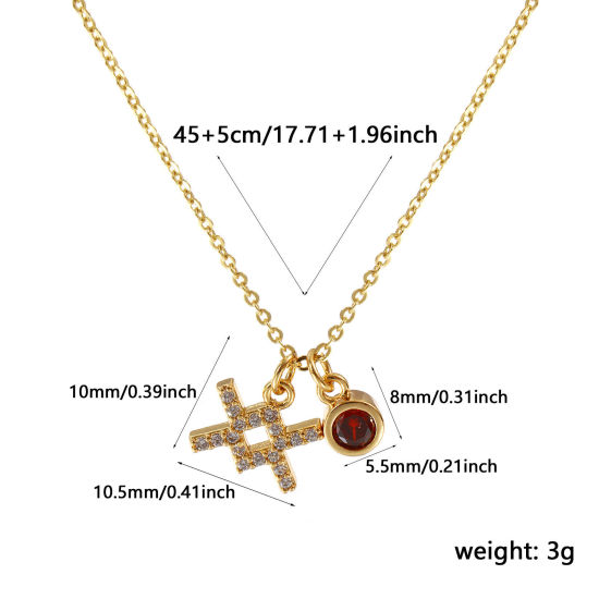 Immagine di 18K Vero Oro Placcato Catena a Cavo Costellazione Acquario Collana con Ciondolo, Ottone 45cm + 5cm, Per Donne, Rosso Marrone Cubic Zirconiae Gennaio Micro Spianare, Pietre Nascita Squisito Regalo, Ecologico, 1 Pz