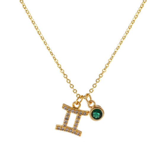 Immagine di 18K Vero Oro Placcato Catena a Cavo Costellazione Gemelli Collana con Ciondolo, Ottone 45cm + 5cm, Per Donne, Smeraldo Cubic Zirconiae Maggio Micro Spianare, Pietre Nascita Squisito Regalo, Ecologico, 1 Pz