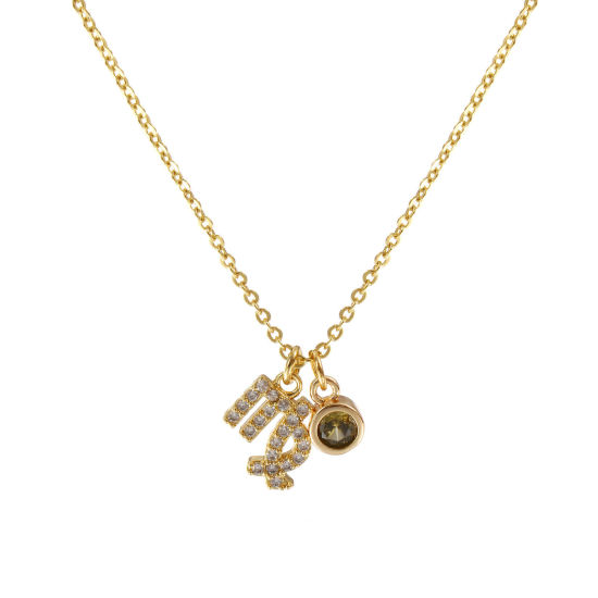 Immagine di 18K Vero Oro Placcato Catena a Cavo Costellazione Vergine Collana con Ciondolo, Ottone 45cm + 5cm, Per Donne, Verde Oliva Cubic Zirconiae Agosto Micro Spianare, Pietre Nascita Squisito Regalo, Ecologico, 1 Pz