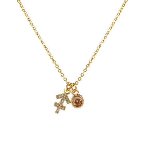 Immagine di 18K Vero Oro Placcato Catena a Cavo Costellazione Sagittario Collana con Ciondolo, Ottone 45cm + 5cm, Per Donne, Champagne Cubic Zirconiae Novembre Micro Spianare, Pietre Nascita Squisito Regalo, Ecologico, 1 Pz
