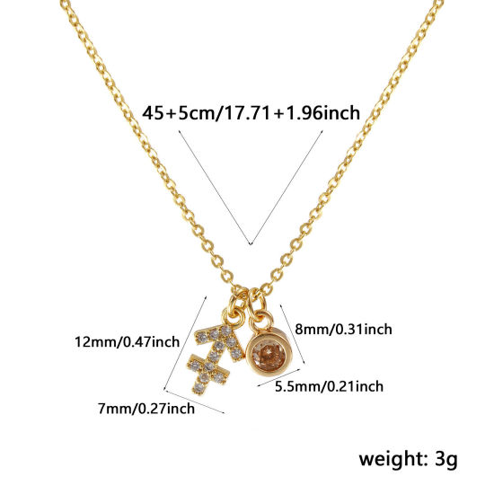 Immagine di 18K Vero Oro Placcato Catena a Cavo Costellazione Sagittario Collana con Ciondolo, Ottone 45cm + 5cm, Per Donne, Champagne Cubic Zirconiae Novembre Micro Spianare, Pietre Nascita Squisito Regalo, Ecologico, 1 Pz