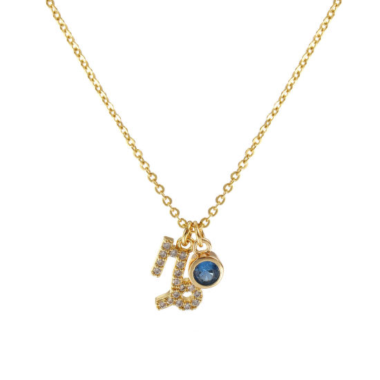 Immagine di 18K Vero Oro Placcato Catena a Cavo Costellazione Capricorno Collana con Ciondolo, Ottone 45cm + 5cm, Per Donne, Acqua Blu Cubic Zirconiae Dicembre Micro Spianare, Pietre Nascita Squisito Regalo, Ecologico, 1 Pz