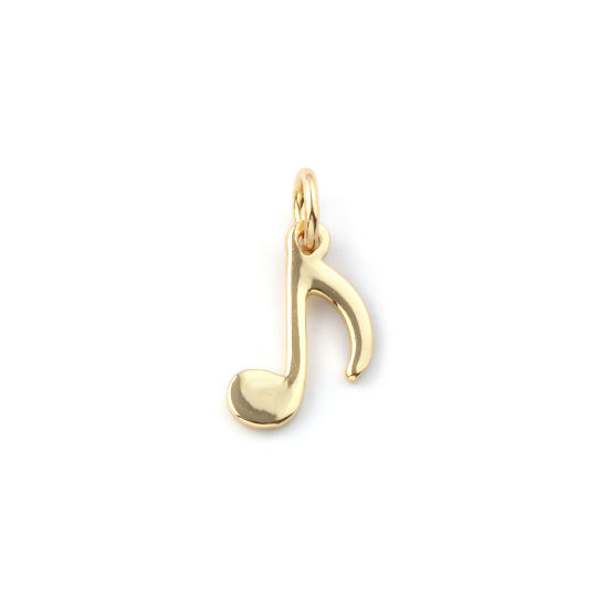 Immagine di 2 Pz Ecologico Ottone Musica Ciondoli 18K Vero Oro Placcato Nota Musicale 16mm x 8mm