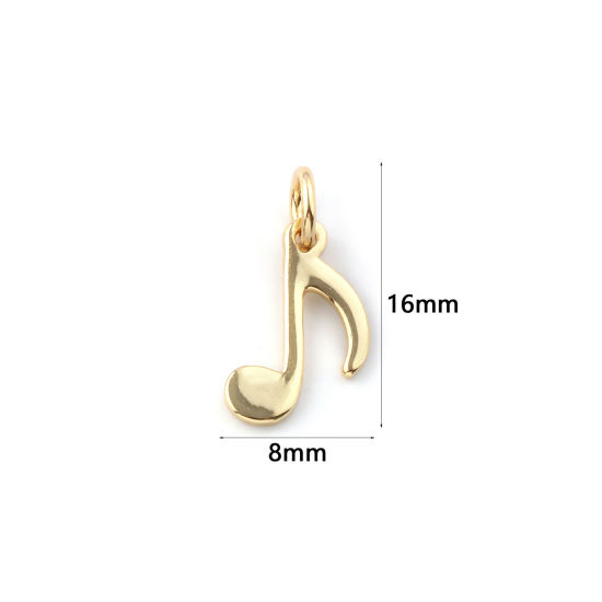 Immagine di 2 Pz Ecologico Ottone Musica Ciondoli 18K Vero Oro Placcato Nota Musicale 16mm x 8mm