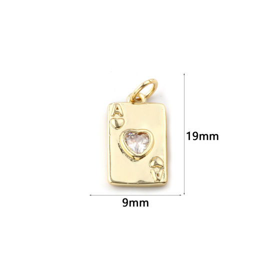 Изображение 2 ШТ Экологичный Латунь Серия Покерных Игр Подвески 18K настоящее золото с покрытием Покер Сердце Прозрачный Искусственный Циркон 19мм x 9мм