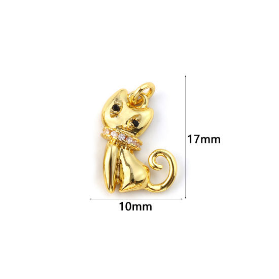 Изображение 2 ШТ Экологичный Латунь Подвески 18K настоящее золото с покрытием Кошка Бижутерия усыпанная мелким фианит Прозрачный Искусственный Циркон 17мм x 10мм