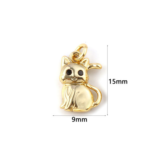 Изображение 2 ШТ Экологичный Латунь Подвески 18K настоящее золото с покрытием Кошка Бижутерия усыпанная мелким фианит Черный Искусственный Циркон 15мм x 9мм