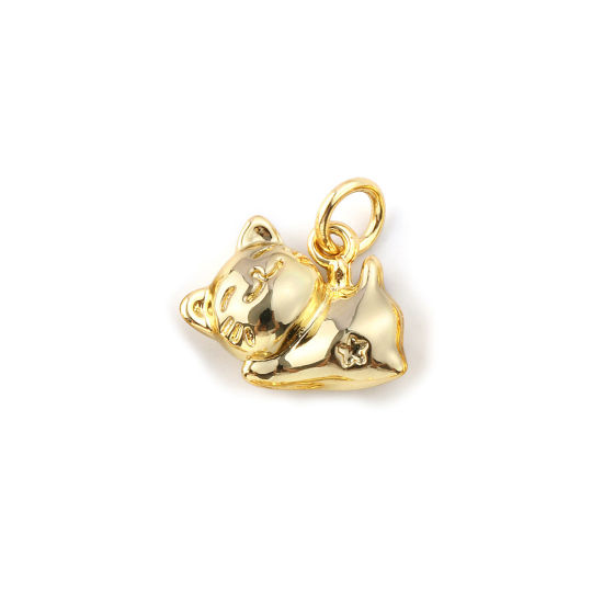 Изображение 2 ШТ Экологичный Латунь Подвески 18K настоящее золото с покрытием Кошка 13мм x 13мм