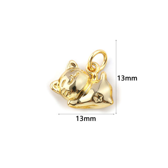 Изображение 2 ШТ Экологичный Латунь Подвески 18K настоящее золото с покрытием Кошка 13мм x 13мм