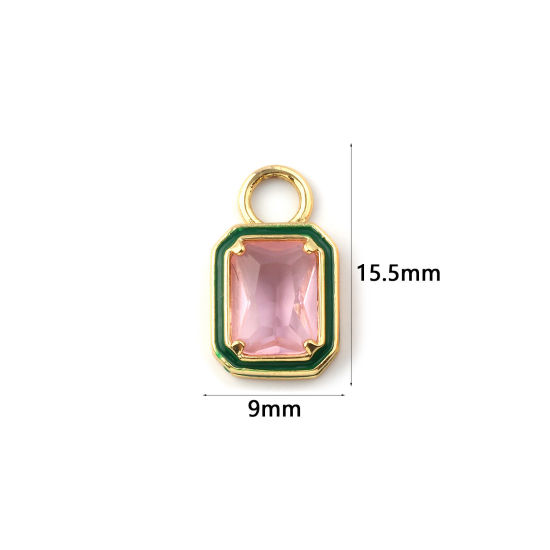 Изображение 2 ШТ Экологичный латунь & Стекло Геометрический Подвески 18K настоящее золото с покрытием Светло-розовый С Эмалью Восьмиугольник 15.5мм x 9мм