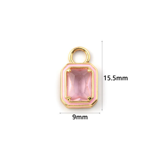 Изображение 2 ШТ Экологичный латунь & Стекло Геометрический Подвески 18K настоящее золото с покрытием Светло-розовый С Эмалью Восьмиугольник 15.5мм x 9мм