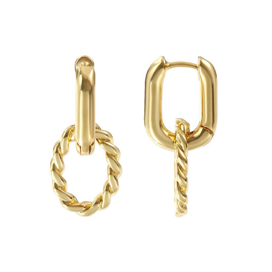 Immagine di 1 Paio Ecologico Minimalista Squisito 18K Vero Oro Placcato Ottone Ovale Orecchino Per Donne Regalo 27mm x 12mm, Posta / Filo Dimensione: 0.9mm(19 misura)
