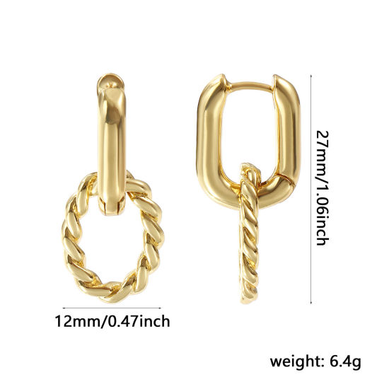Immagine di 1 Paio Ecologico Minimalista Squisito 18K Vero Oro Placcato Ottone Ovale Orecchino Per Donne Regalo 27mm x 12mm, Posta / Filo Dimensione: 0.9mm(19 misura)