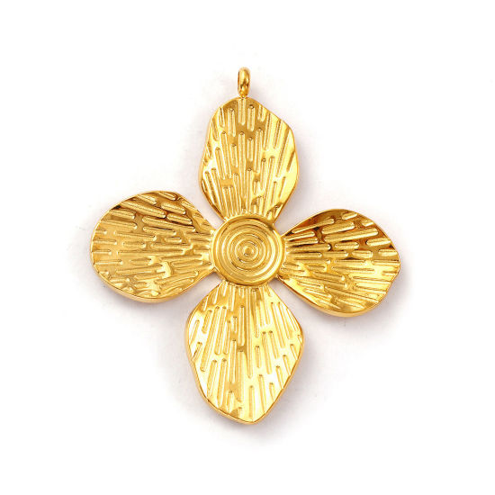 Immagine di 1 Pz Placcatura Sottovuoto PVD Ecologica 304 Acciaio Inossidabile Ciondoli Pendenti 18K Vero Oro Placcato Fiore 4.8cm x 4.1cm