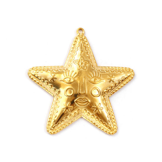 Изображение 1 ШТ Экологичное вакуумное PVD-покрытие 304 Нержавеющая Сталь галактика Подвески 18K настоящее золото с покрытием Звезда Лицо 4.5см x 4.4см