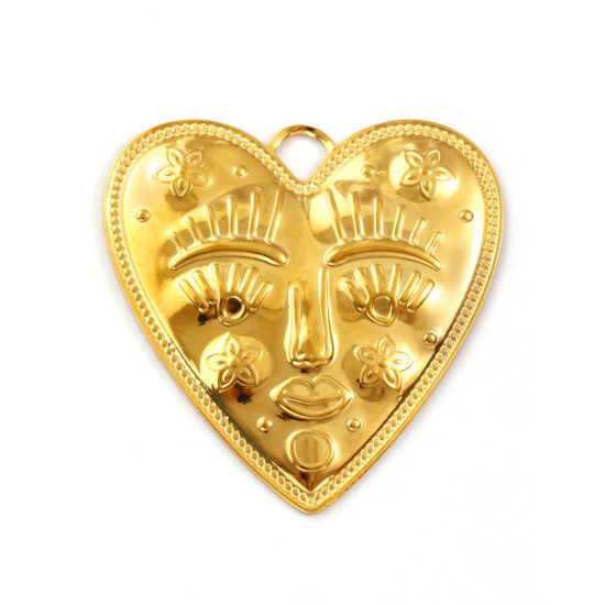 Изображение 1 ШТ Экологичное вакуумное PVD-покрытие 304 Нержавеющая Сталь День святого Валентина Подвески 18K настоящее золото с покрытием Сердце Лицо 4.6см x 4.6см