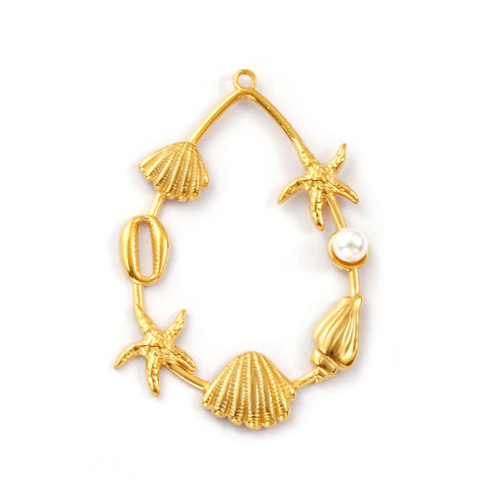 Изображение 1 ШТ Экологичное вакуумное PVD-покрытие 304 Нержавеющая Сталь Морские Украшения Подвески 18K настоящее золото с покрытием Белый Морская Звезда Перламутр С Исскуственными Жемчугами 5.2см x 3.5см