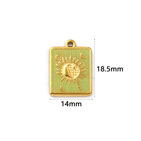 Изображение 1 ШТ Экологичное вакуумное PVD-покрытие 304 Нержавеющая Сталь галактика Подвески 18K позолоченный Желто-зеленый С Эмалью Прямоугольник Солнце Луна Перлитный 18.5мм x 14мм