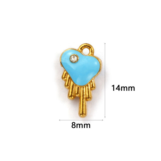 Immagine di 1 Pz Placcatura Sottovuoto PVD Ecologica 304 Acciaio Inossidabile San Valentino Ciondoli Placcato Oro 18K Blu Cuore Smalto a Doppia Faccia Trasparente Cubic Zirconiae 14mm x 8mm