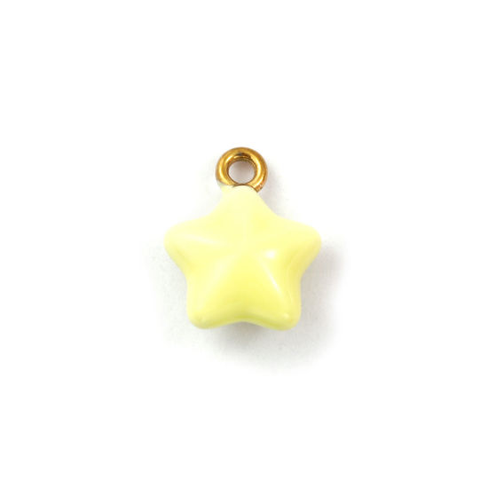 Immagine di 1 Pz Placcatura Sottovuoto PVD Ecologica 304 Acciaio Inossidabile Galassia Ciondoli Placcato Oro 18K Giallo Smalto Stella a Cinque Punte 3D 14mm x 11mm