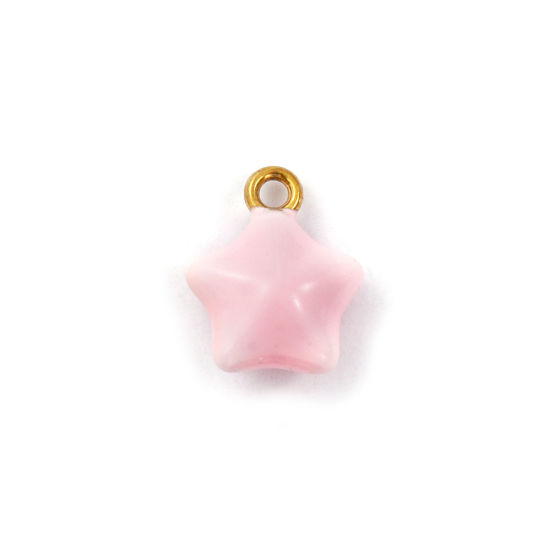 Immagine di 1 Pz Placcatura Sottovuoto PVD Ecologica 304 Acciaio Inossidabile Galassia Ciondoli Placcato Oro 18K Rosa Smalto Stella a Cinque Punte 3D 14mm x 11mm